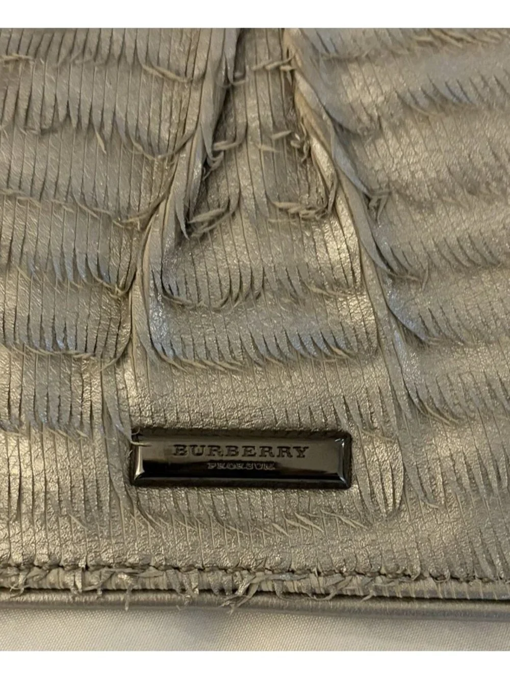 Burberry Prorsum Metallic Silver Textured Fringe Long Wallet Wristlet Rare
